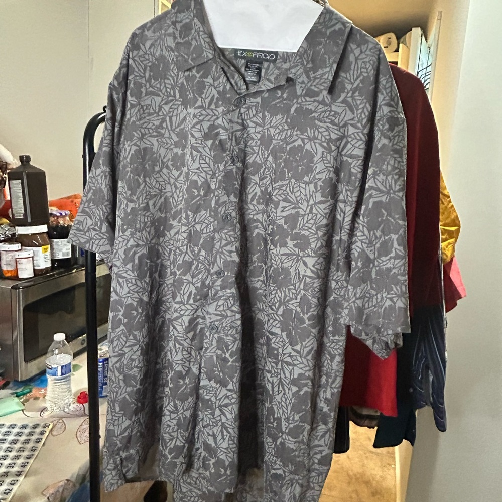 Exofficio Men's Charcoal Leaf Print Shirt